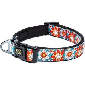 Floral Dog Collar Jack Muzo w Blue Orange Plants Design, New Small Dogs 9"- 13"